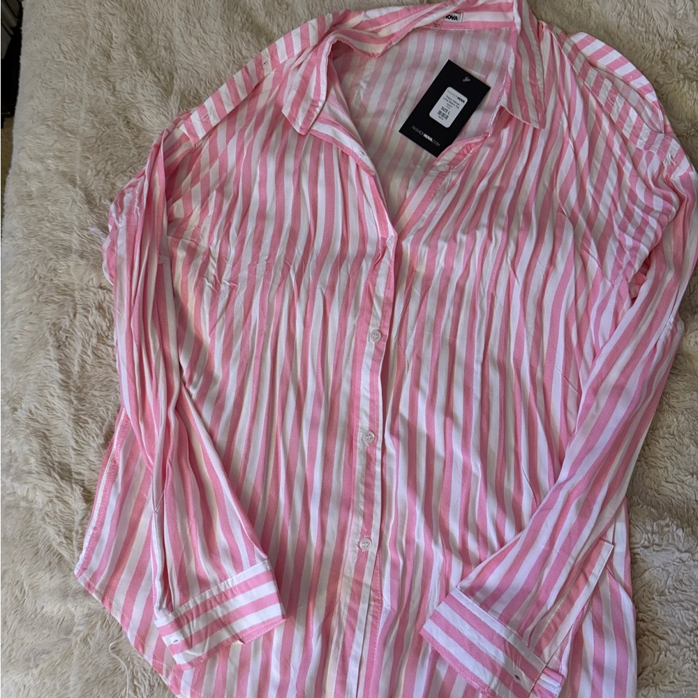 Fashion Nova Pink and White Striped Long Sleeve Top